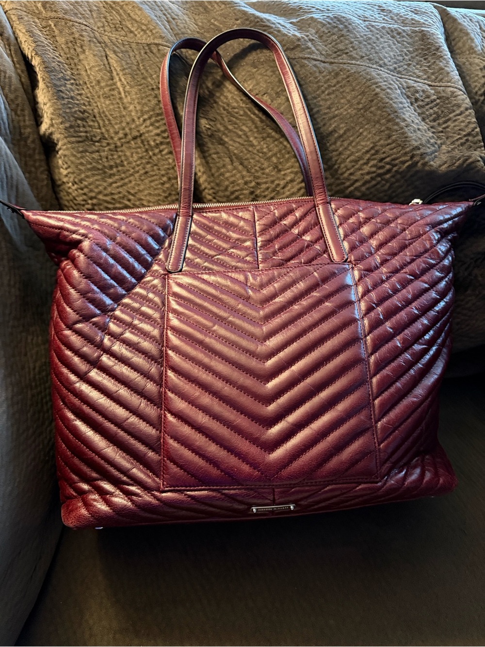 Rebecca Minkoff Quilted Chevron Tote in Deep Burgundy
